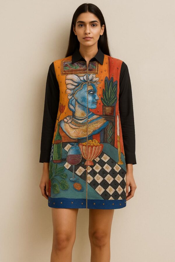 David cotton handpainted shirt in black with handwork
