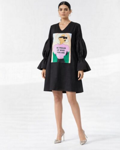 Unapologetic black dress with handpainted patch
