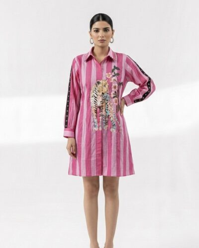 Pink stripe handpainted dress