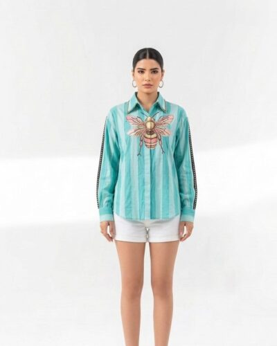 Blue stripe handpainted Bee shirt