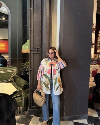 Hand painted evil eye shirt with embellishments