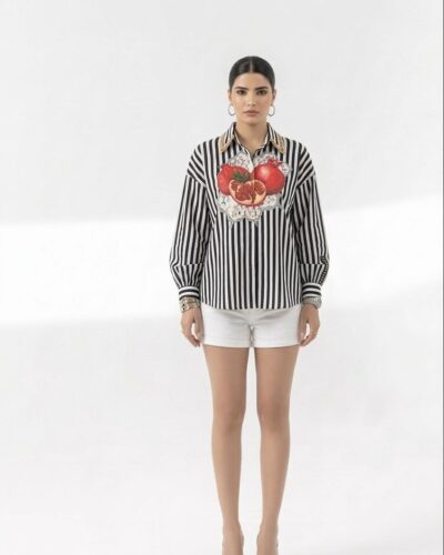 Black handpainted striped pomegranate shirt