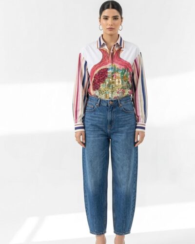 Multi stripe pomegranate handpainted shirt