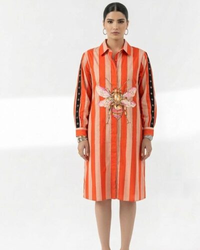 Orange stripes with handpainted bee