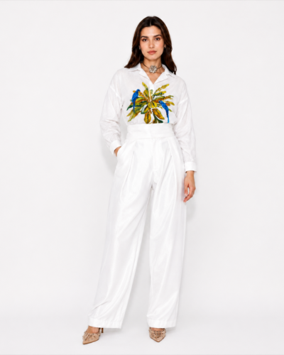 Handpainted off white Chanderi co ord