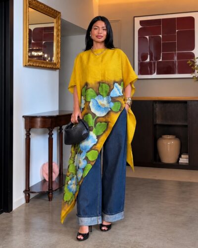 Mustard handpainted asymmetrical top
