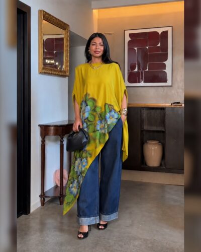 Mustard handpainted asymmetrical top