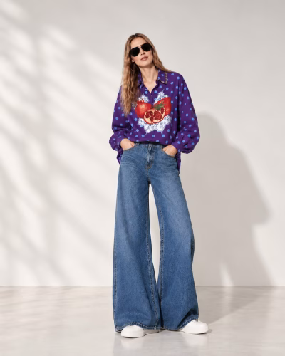 Purple blue polka handpainted anar shirt