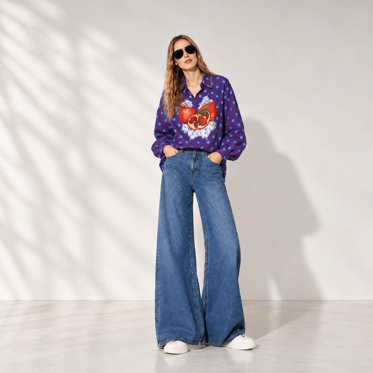 Purple blue polka handpainted anar shirt Purple blue polka handpainted anar shirt